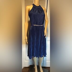 NWOT Julio Midnight Blue Ribbed Sleeveless Pleated Sheath Midi Dress Women’s 2